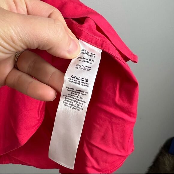 Chico’s no iron 3/4 sleeve fuchsia pink pleated boxy swing button down 3.5 XL - Picture 4 of 10
